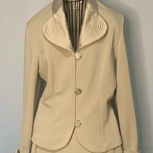 Vintage Lori Weidner Evenings Ivory 2 piece Suit 6 Satin Belted Blazer Skirt